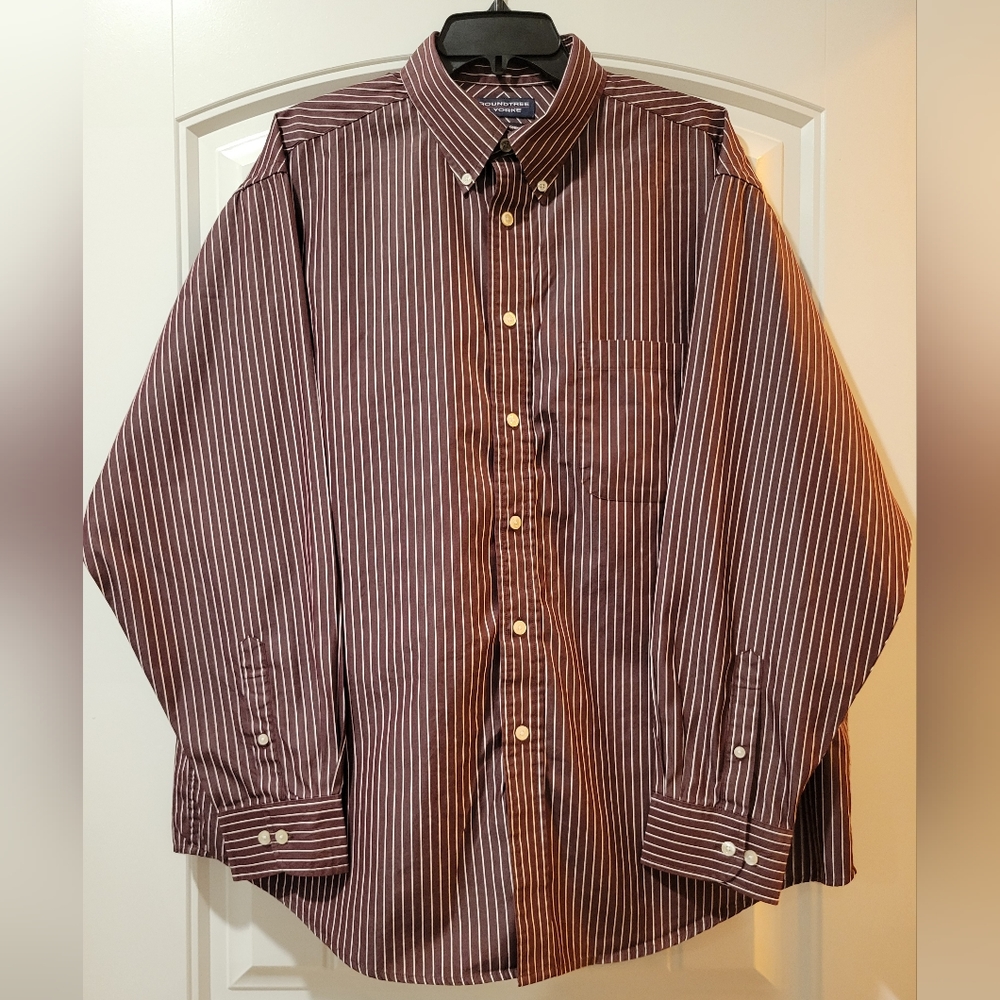 burgundy stripe cotton button LS shirt XL